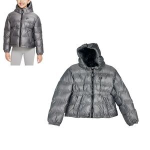 Nike Sportswear Synthetic Filled Hooded Puffer Jacket Grey Girl's Size Medium